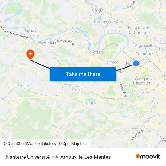 Nanterre Université to Arnouville-Les-Mantes map
