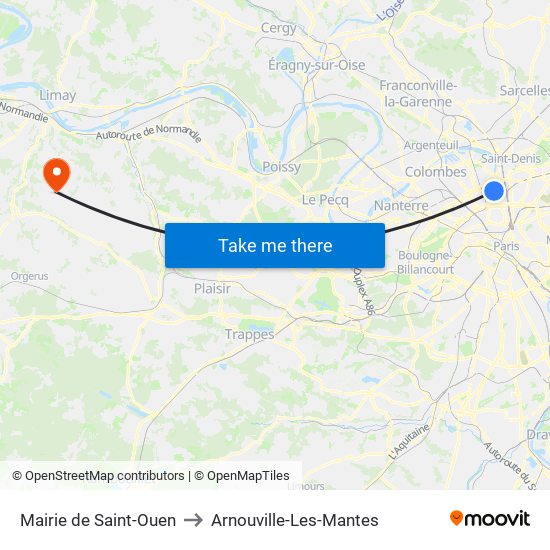 Mairie de Saint-Ouen to Arnouville-Les-Mantes map