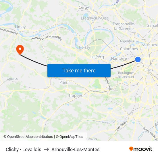 Clichy - Levallois to Arnouville-Les-Mantes map