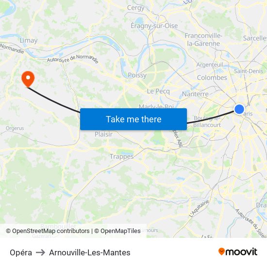 Opéra to Arnouville-Les-Mantes map