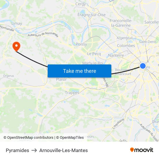 Pyramides to Arnouville-Les-Mantes map