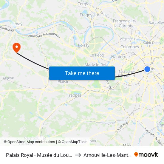 Palais Royal - Musée du Louvre to Arnouville-Les-Mantes map