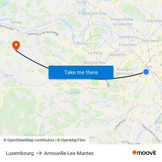 Luxembourg to Arnouville-Les-Mantes map