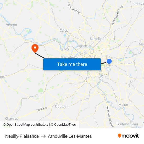 Neuilly-Plaisance to Arnouville-Les-Mantes map