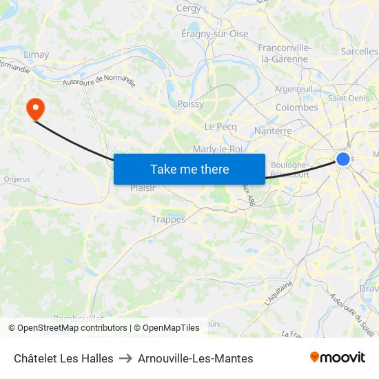 Châtelet Les Halles to Arnouville-Les-Mantes map