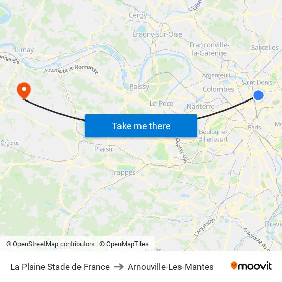 La Plaine Stade de France to Arnouville-Les-Mantes map