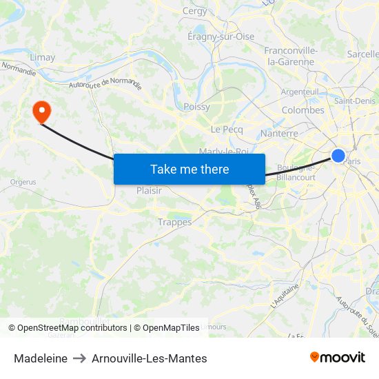 Madeleine to Arnouville-Les-Mantes map