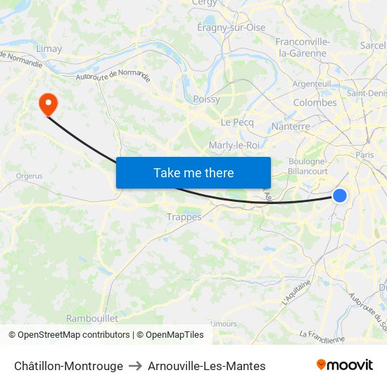 Châtillon-Montrouge to Arnouville-Les-Mantes map