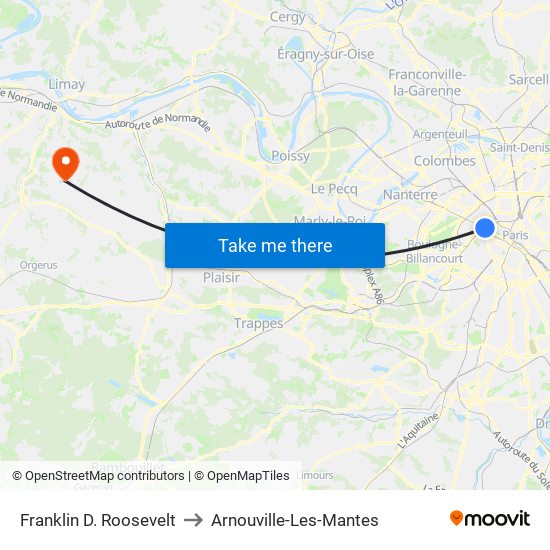 Franklin D. Roosevelt to Arnouville-Les-Mantes map