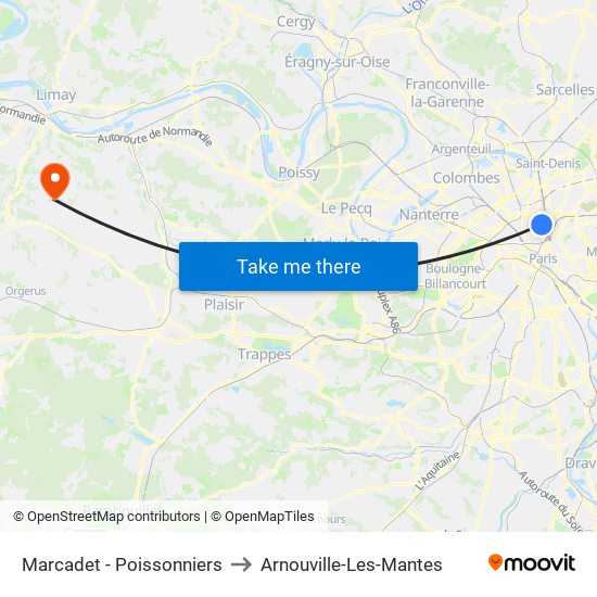Marcadet - Poissonniers to Arnouville-Les-Mantes map