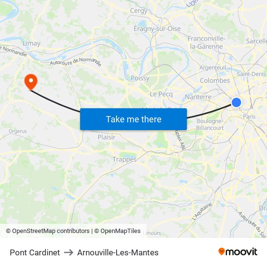 Pont Cardinet to Arnouville-Les-Mantes map