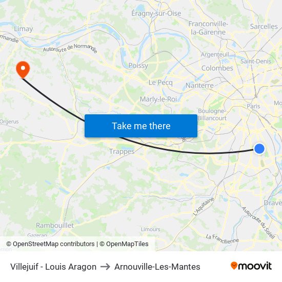 Villejuif - Louis Aragon to Arnouville-Les-Mantes map