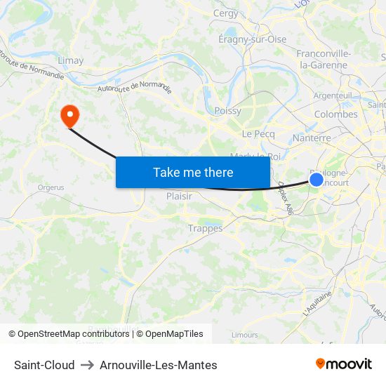 Saint-Cloud to Arnouville-Les-Mantes map