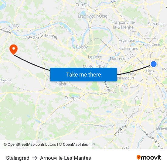 Stalingrad to Arnouville-Les-Mantes map