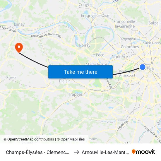 Champs-Élysées - Clemenceau to Arnouville-Les-Mantes map