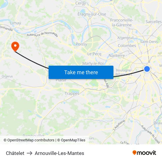 Châtelet to Arnouville-Les-Mantes map