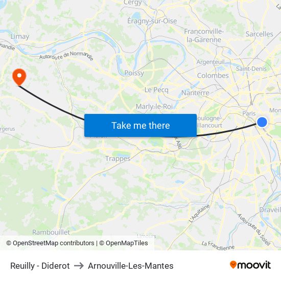 Reuilly - Diderot to Arnouville-Les-Mantes map