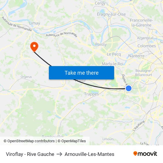 Viroflay - Rive Gauche to Arnouville-Les-Mantes map