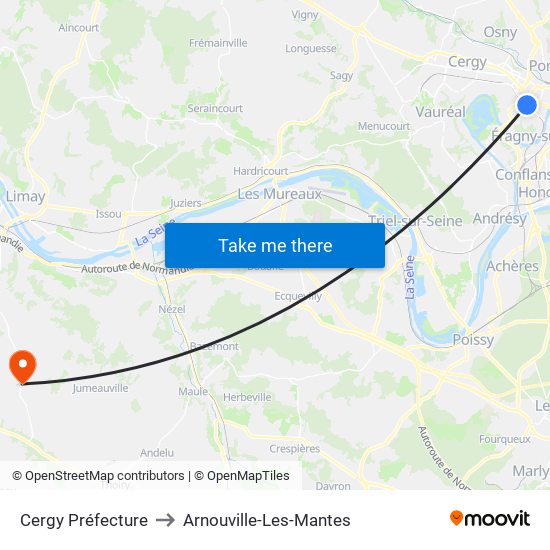 Cergy Préfecture to Arnouville-Les-Mantes map