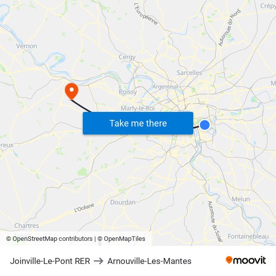 Joinville-Le-Pont RER to Arnouville-Les-Mantes map