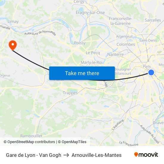 Gare de Lyon - Van Gogh to Arnouville-Les-Mantes map