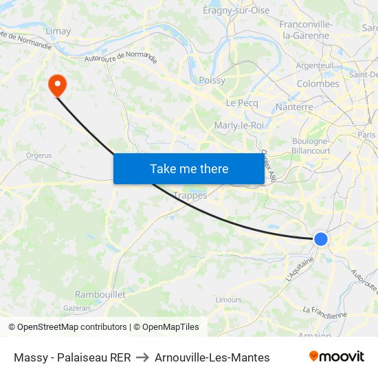 Massy - Palaiseau RER to Arnouville-Les-Mantes map