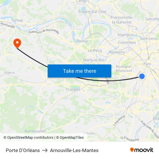 Porte D'Orléans to Arnouville-Les-Mantes map
