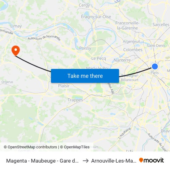 Magenta - Maubeuge - Gare du Nord to Arnouville-Les-Mantes map