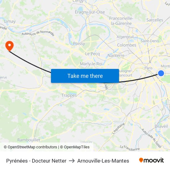 Pyrénées - Docteur Netter to Arnouville-Les-Mantes map