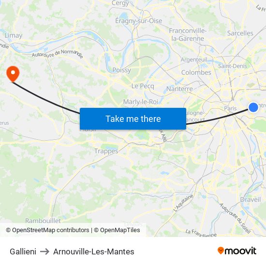 Gallieni to Arnouville-Les-Mantes map