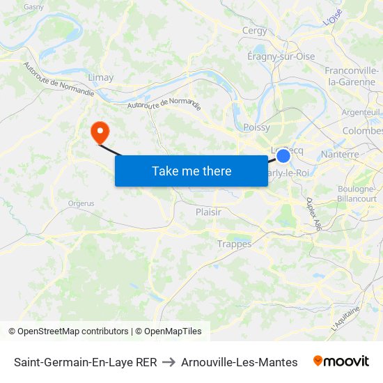 Saint-Germain-En-Laye RER to Arnouville-Les-Mantes map
