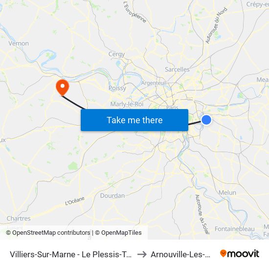 Villiers-Sur-Marne - Le Plessis-Trévise RER to Arnouville-Les-Mantes map
