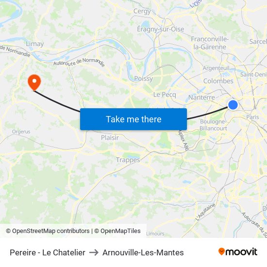 Pereire - Le Chatelier to Arnouville-Les-Mantes map