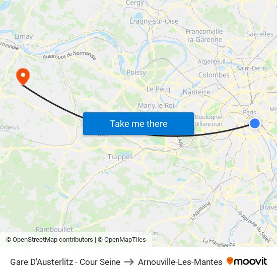 Gare D'Austerlitz - Cour Seine to Arnouville-Les-Mantes map