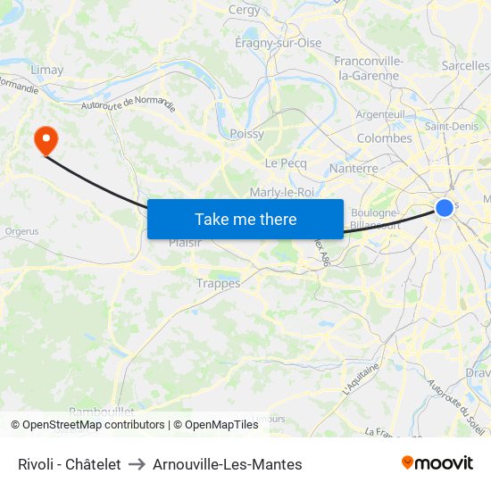 Rivoli - Châtelet to Arnouville-Les-Mantes map