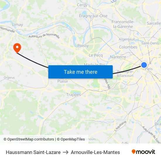 Haussmann Saint-Lazare to Arnouville-Les-Mantes map