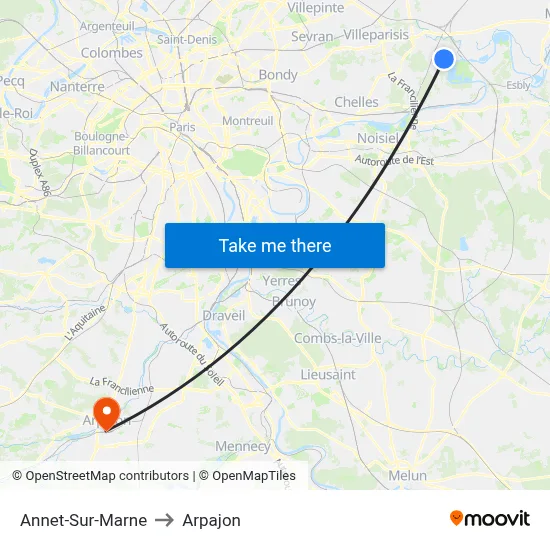 Annet-Sur-Marne to Arpajon map