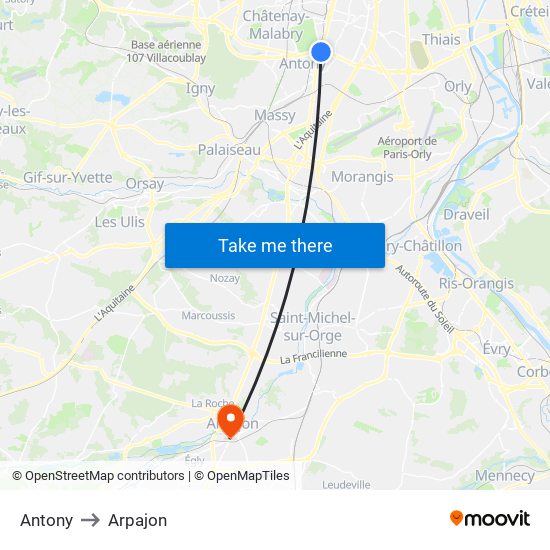 Antony to Arpajon map