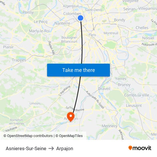 Asnieres-Sur-Seine to Arpajon map