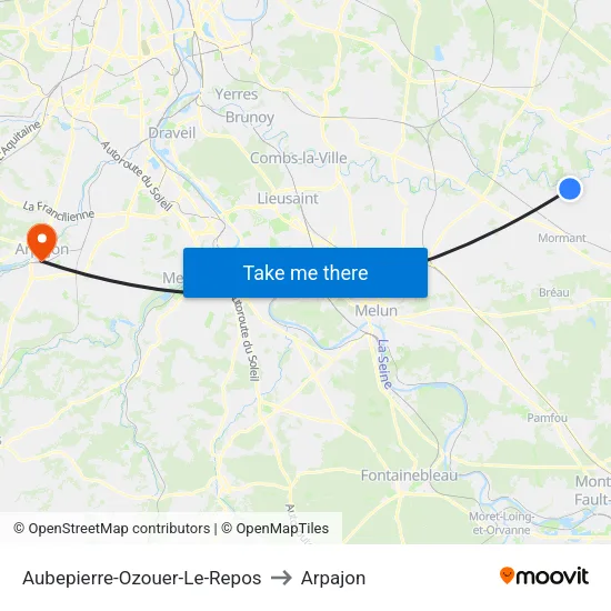 Aubepierre-Ozouer-Le-Repos to Arpajon map