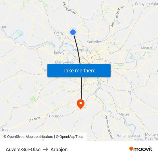 Auvers-Sur-Oise to Arpajon map
