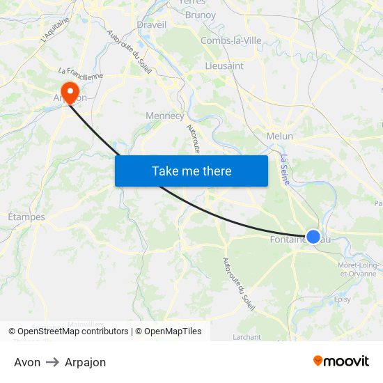 Avon to Arpajon map