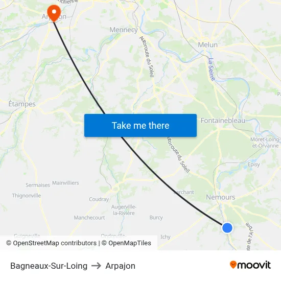 Bagneaux-Sur-Loing to Arpajon map