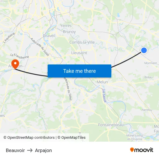 Beauvoir to Arpajon map