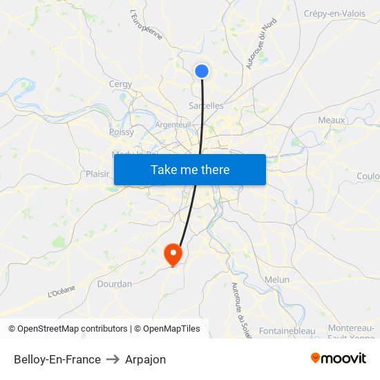 Belloy-En-France to Arpajon map