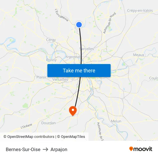 Bernes-Sur-Oise to Arpajon map