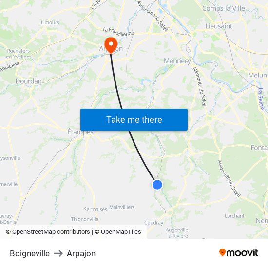 Boigneville to Arpajon map
