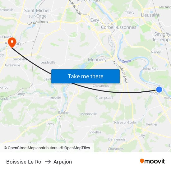 Boissise-Le-Roi to Arpajon map