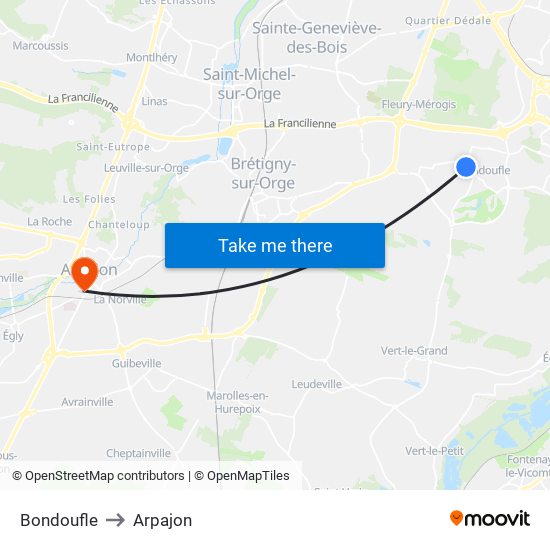 Bondoufle to Arpajon map