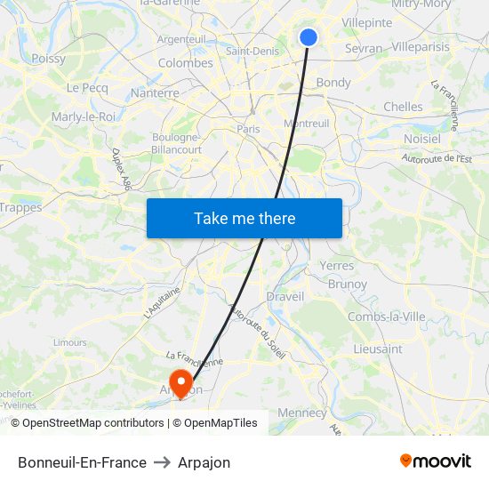 Bonneuil-En-France to Arpajon map